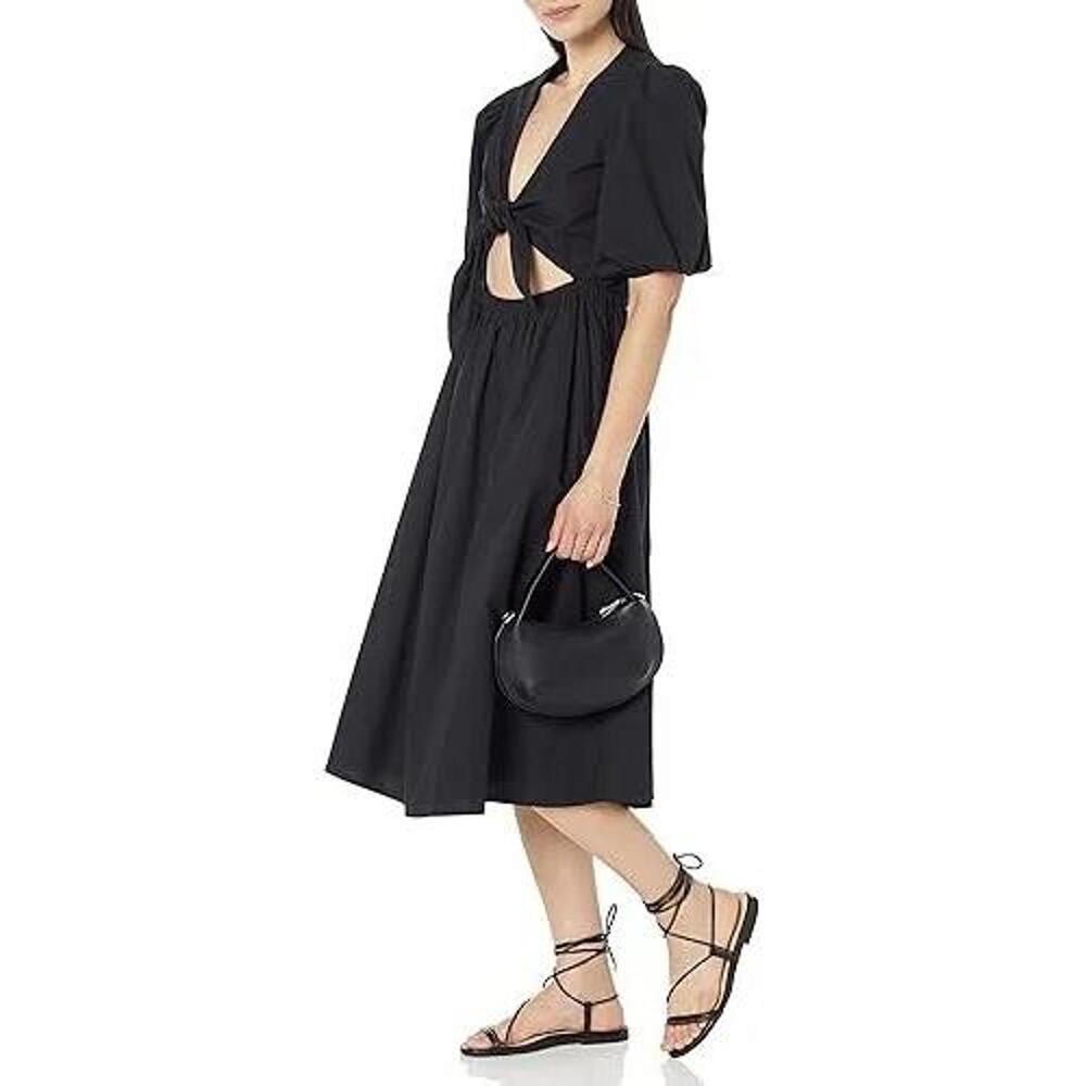 The Drop Prisha Cut Out Tie Front Poplin Dress in Black Size Medium - Picture 3 of 3